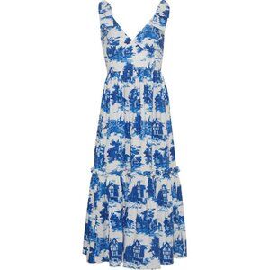 Cara Cara Natasha Midi Dress in Venetian Story Blue Toile - Size 2